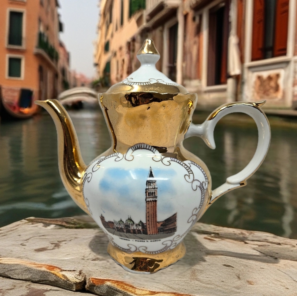 Winterling Of Bavaria Italian Porcelain Tea Pot & Lid Famous Land Marks Venice